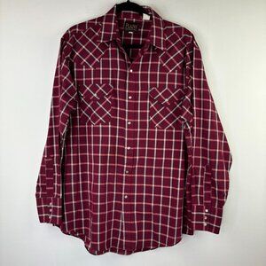 Plains Western Wear Mens Large Long Sleeve Cowboy Pearl Snap Button Down Vintage
